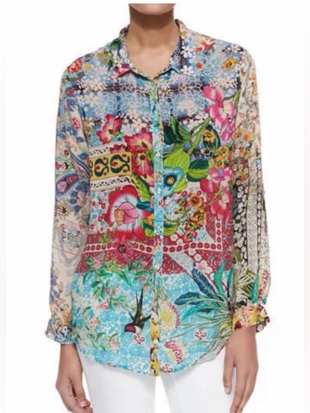 Johnny Was Milla Floral Print Long Sleeve Blouse Top Shirt 1X